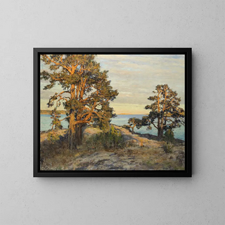 Coastal Landscape Painting at Sunset - Gottfrid Kallstenius — framed artwork on a wall