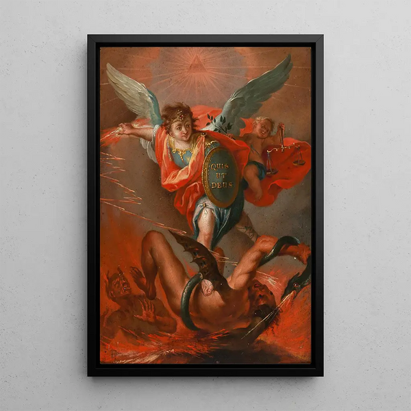 Archangel Michael slaying the dragon - Gottfried Bernhard Götz — framed artwork on a wall