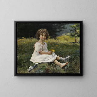 Girls in a Flower Field - Gottfried Hofer — framed artwork on a wall