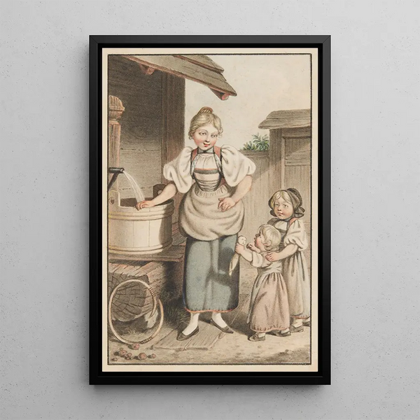 Children at the Fountain - Gottfried Mind — framed artwork on a wall