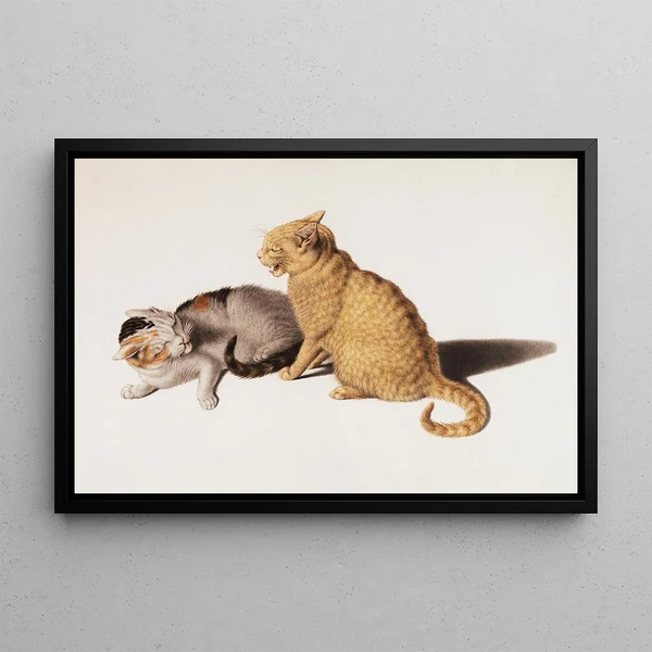 Two Young Cats in Conflict - Gottfried Mind — framed artwork on a wall
