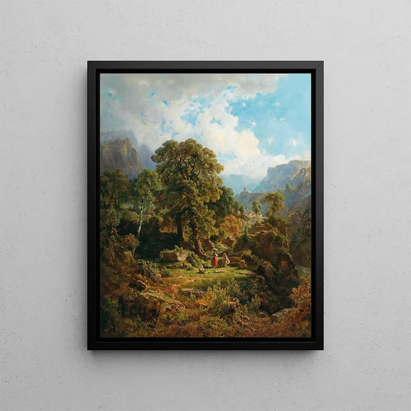 a landscape in the Fassa Valley, South Tyrol - Gottfried Seelos — framed artwork on a wall