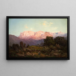 Schlern with Rosengarten seen from Rampeun - Gottfried Seelos — framed artwork on a wall