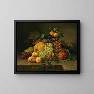 a large still life of decorative fruits - Gottfried Wilhelm Völcker — framed artwork on a wall