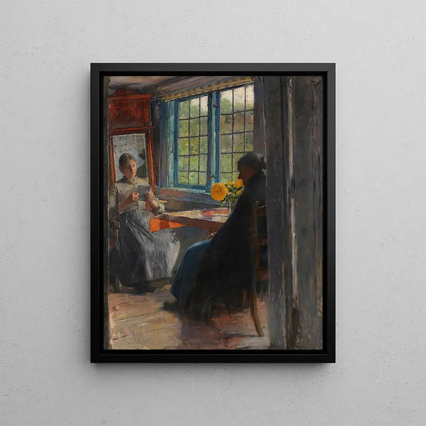 Women at the Garden Window - Gotthardt Kuehl — framed artwork on a wall
