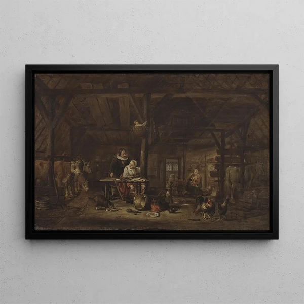 Interior of a Stable - Govert Dircksz Camphuysen — framed artwork on a wall