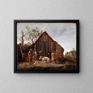 Two peasants with cows - Govert Dircksz Camphuysen — framed artwork on a wall