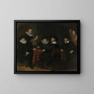 Four Governors of the Civic Guard of the Arquebusiers of Amsterdam 1642 - Govert Flinck — framed artwork on a wall