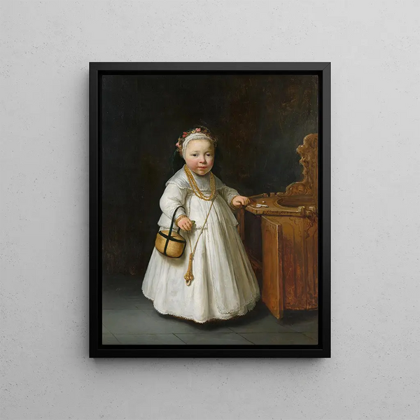 Girl near a high chair - Govert Flinck — framed artwork on a wall