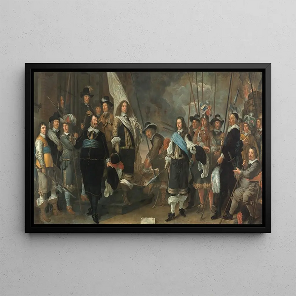 ficers of the Militia of District 1 under Captain Joan Huydecoper and Lieutenant Frans van Waveren - Govert Flinck — framed artwork on a wall