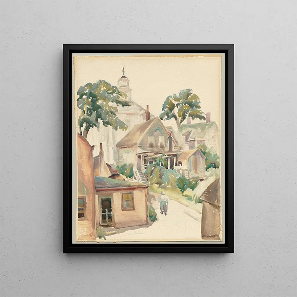 Provincetown Painting with its morning fog - Grace V. Kelly — framed artwork on a wall