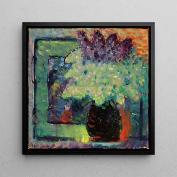 a Grand still life, lilac bouquet in a vase - Alexej von Jawlensky — framed artwork on a wall