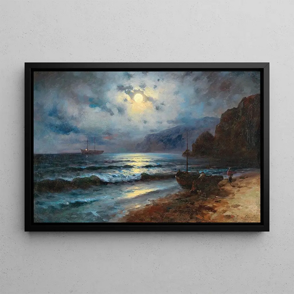 Smugglers on the Crimean Coast - Grigori Ivanovitch Kapustin — framed artwork on a wall