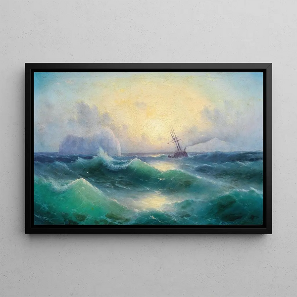 Stormy Sea with an Iceberg - Grigori Ivanovitch Kapustin — framed artwork on a wall