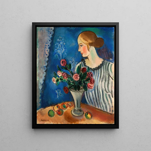 Woman and Still Life - Gösta Sandels — framed artwork on a wall