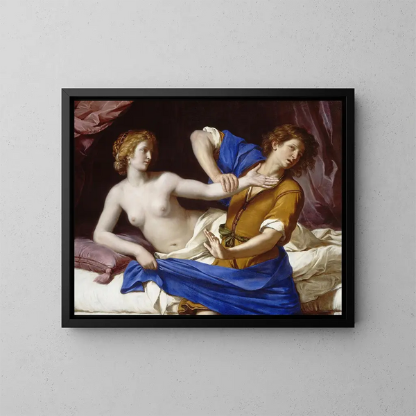 Joseph and Potiphar's Wife - Guercino — framed artwork on a wall