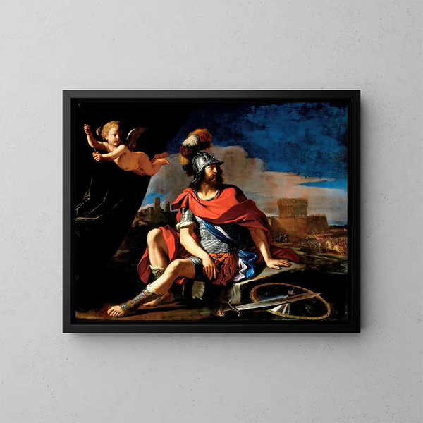 Mars with Cupid - Guercino — framed artwork on a wall