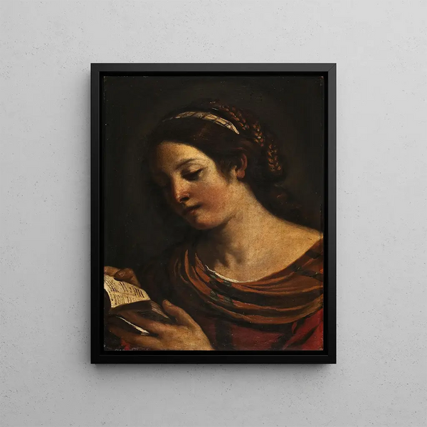 Young girl reading - Guercino — framed artwork on a wall