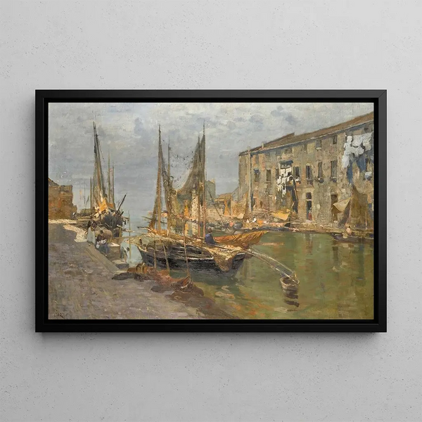 Venice Canal Painting - Guglielmo Ciardi — framed artwork on a wall
