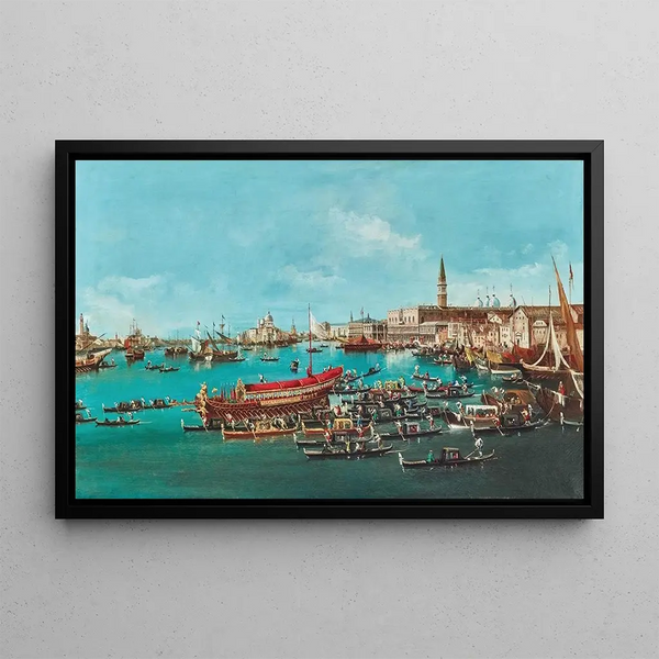 the Bucintoro with the church of San Nicol al Lido, Venice, copy - Guglielmo Da Re — framed artwork on a wall