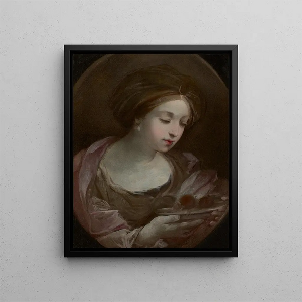 Bust of a Woman Wearing a Turban - Guido Reni — framed artwork on a wall