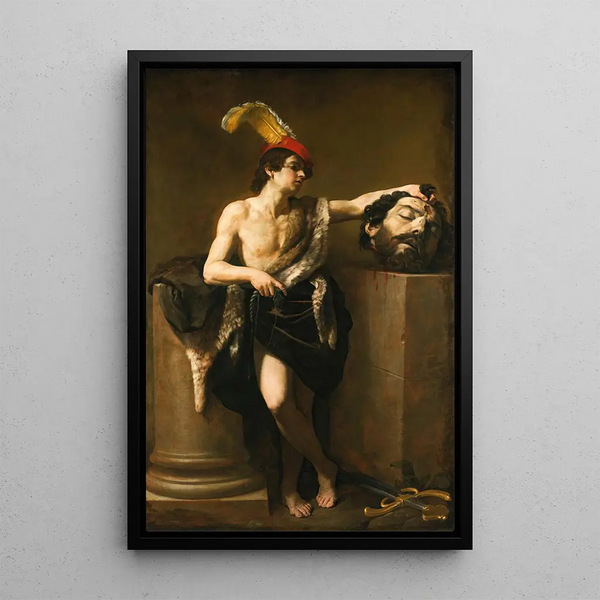 David with the Head of Goliath - Guido Reni — framed artwork on a wall