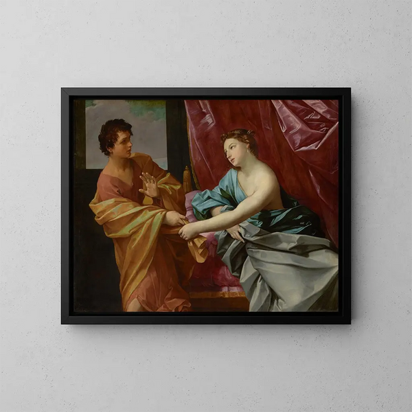 Joseph and Potiphar's Wife - Guido Reni — framed artwork on a wall