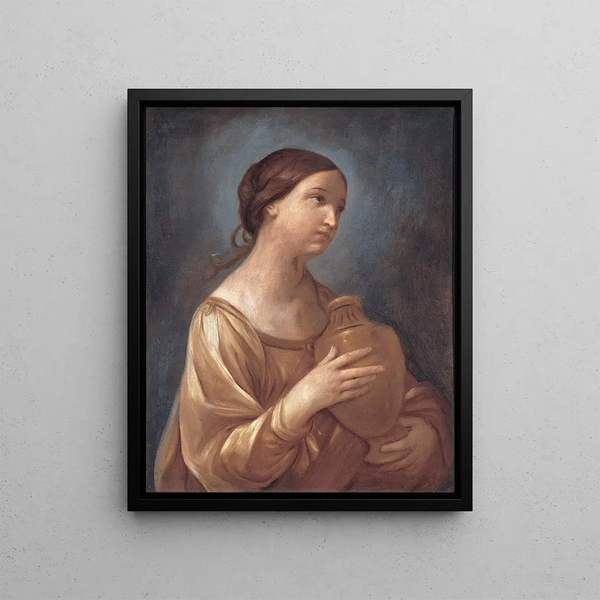 Madeleine with the Perfume Bottle - Guido Reni — framed artwork on a wall