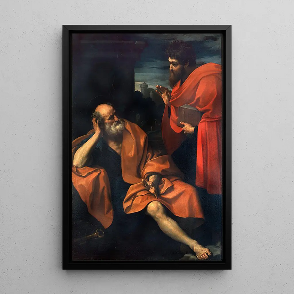 Paul Reprimanding Peter Repentant - Guido Reni — framed artwork on a wall