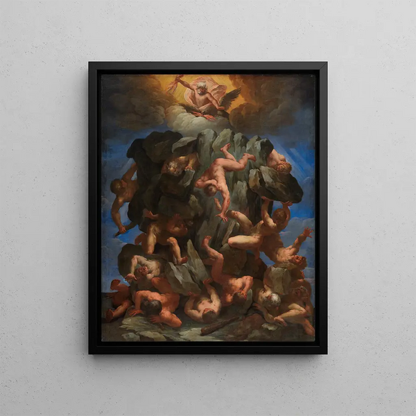 The Fall of the Giants - Guido Reni — framed artwork on a wall