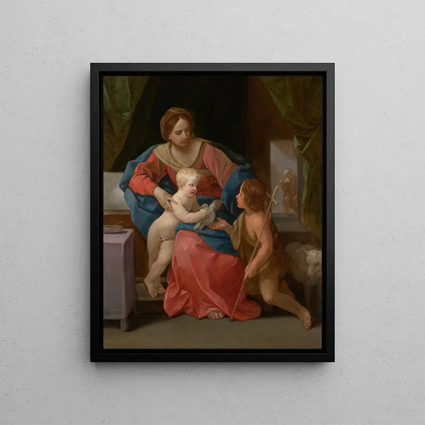 Virgin and Child with Saint John the Baptist - Guido Reni — framed artwork on a wall