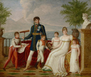 Portrait painting of Joachim Murat, his wife Caroline Bonaparte, and their family with a view of Naples - Guillaume Descamps — artwork view