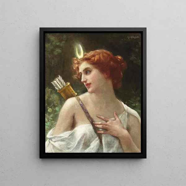 Hunting Diane painting - Guillaume Seignac — framed artwork on a wall