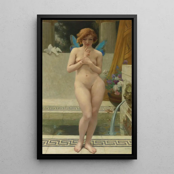 Psyché at the fountain - Guillaume Seignac — framed artwork on a wall