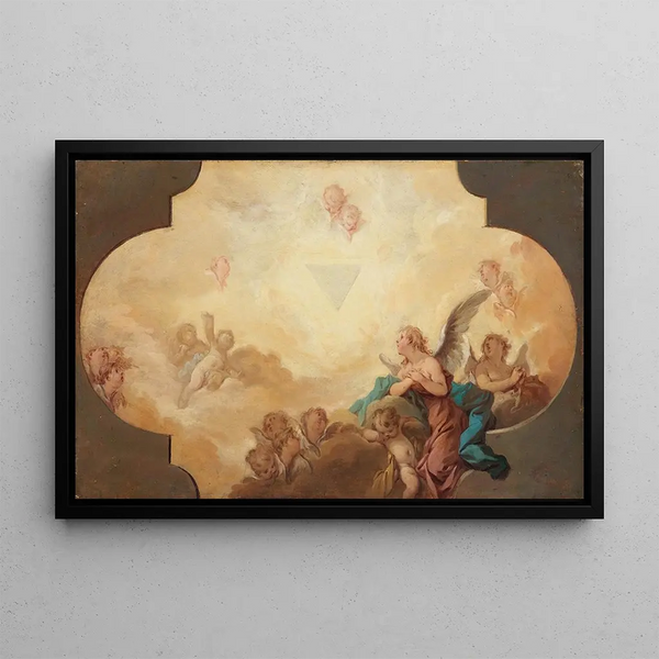 Angels looking at the eye of God Study - Guillaume Taraval — framed artwork on a wall