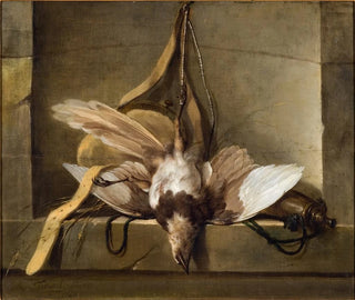 Still life with a dead bird and hunting equipment - Guillaume Taraval — artwork view