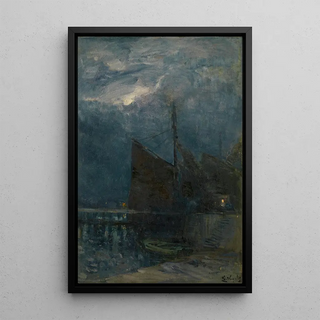 Guillaume Vogels - Entrance of a Harbour by Night.webp