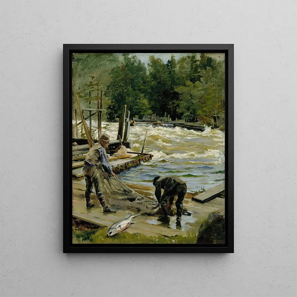 Salmon fishing - Gunnar Berndtson — framed artwork on a wall