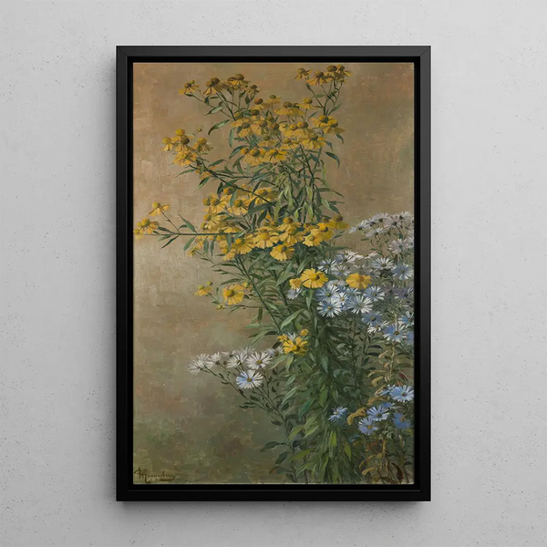Autumn Flowers sunflowers and asters of autumn - Gunnar Gunnarsson Wennerberg — framed artwork on a wall