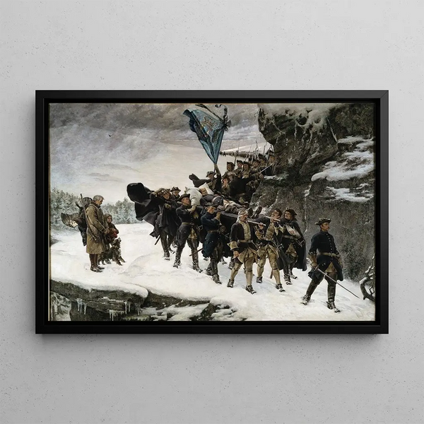 Depicting the Body of King Charles XII of Sweden - Gustaf Cederström — framed artwork on a wall