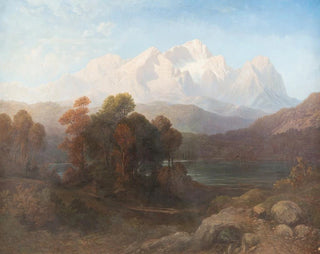 Alpine Panorama Painting with Mountain Lake - Gustav Adolf Horst — artwork view