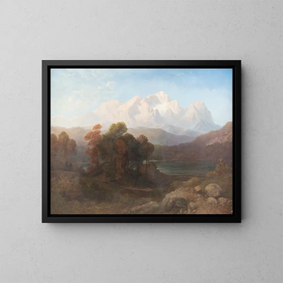 Alpine Panorama Painting with Mountain Lake - Gustav Adolf Horst — framed artwork on a wall