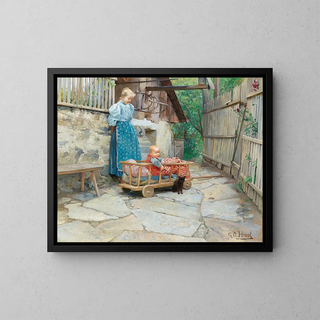 Excursion en chariot à bras - Gustav August Hessl — framed artwork on a wall