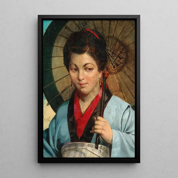 Woman with Parasol - Gustav August Hessl — framed artwork on a wall