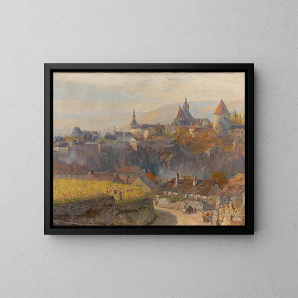 View of Krems in the Wachau - Gustav Bamberger — framed artwork on a wall
