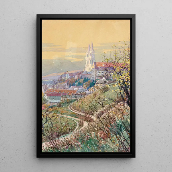 View of the abbey church of Klosterneuburg - Gustav Feith — framed artwork on a wall