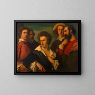 Group portrait painting of five friends - Gustav Gaul — framed artwork on a wall