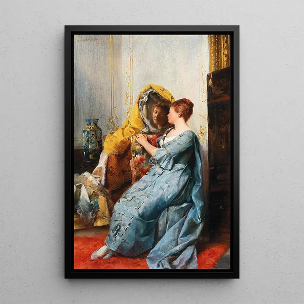 Dame dans le boudoir - Gustav Holweg-Glantschnigg — framed artwork on a wall