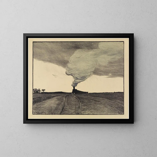 Railway at dusk - Gustav Kampmann — framed artwork on a wall