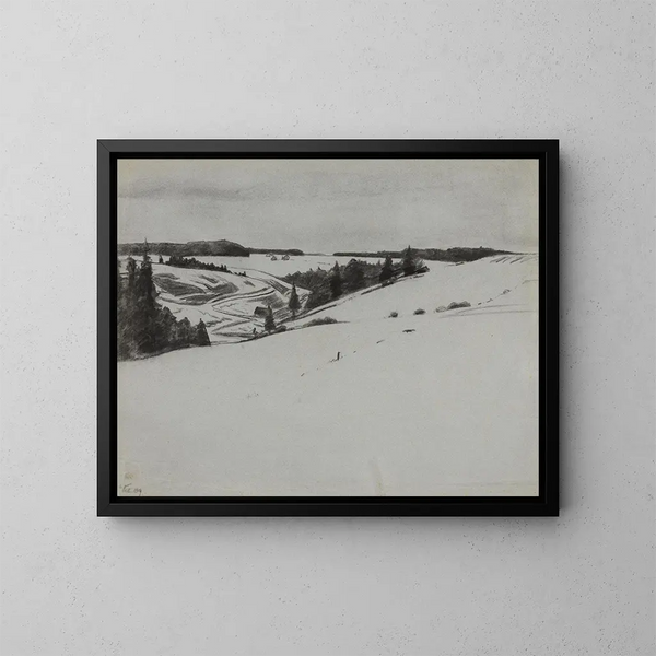 Snowy Landscape near Königsfeld - Gustav Kampmann — framed artwork on a wall